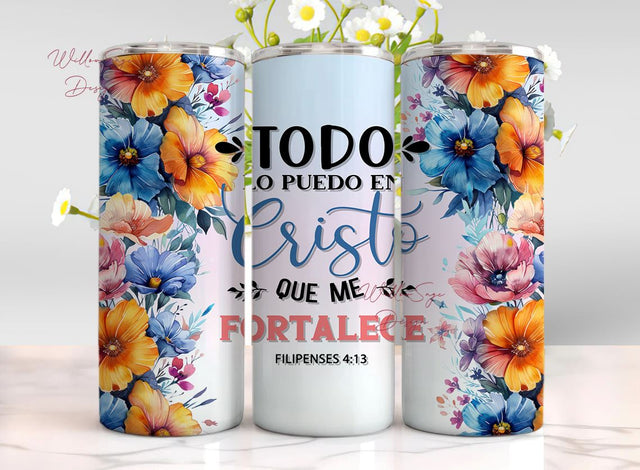 Cristiano Tumbler Wrap, 20oz Skinny Tumbler Sublimation Design, Spanish Bible Verse 20oz Tumbler Png, 20oz Tumbler Designs Sublimation WillowSageDesign 