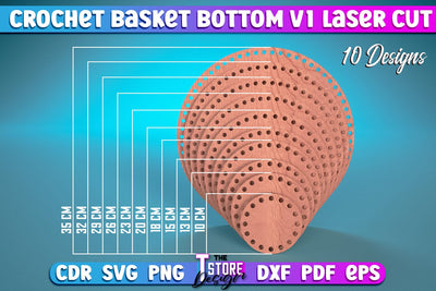 Crochet Basket Bottom Laser Cut | Hobbie Laser Cut Design | CNC Files SVG The T Store Design 
