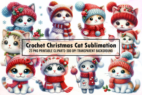 Crochet Christmas Cat Sublimation Bundle Sublimation designartist 