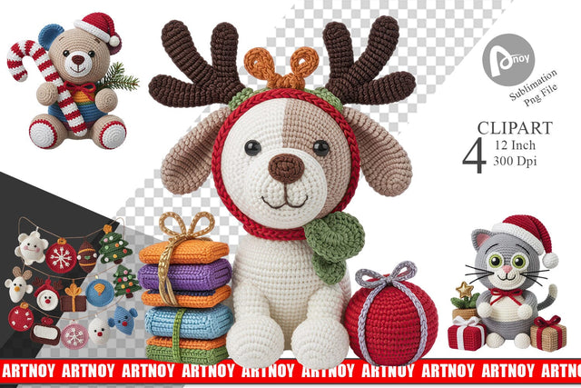 Crochet Christmas Clipart Sublimation artnoy 