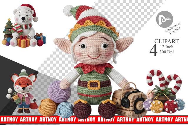 Crochet Christmas Clipart Sublimation artnoy 