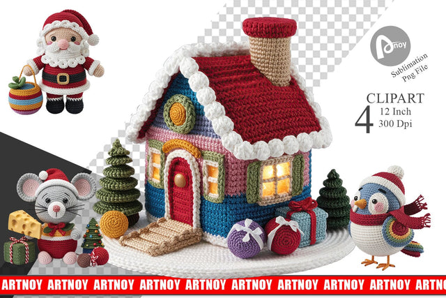 Crochet Christmas Clipart Sublimation artnoy 