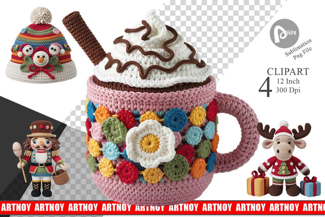 Crochet Christmas Clipart Sublimation artnoy 