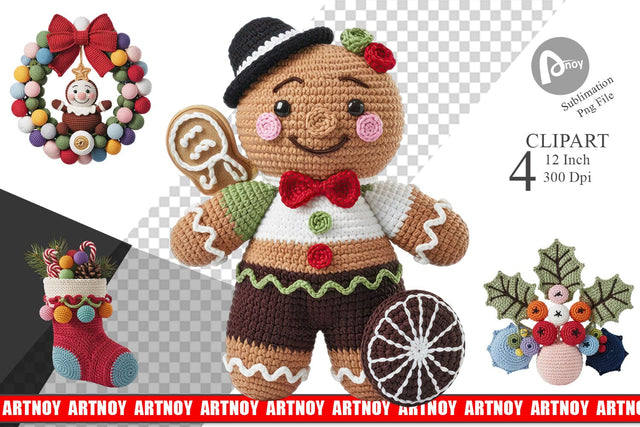 Crochet Christmas Clipart Sublimation artnoy 