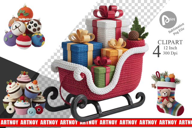 Crochet Christmas Clipart Sublimation artnoy 