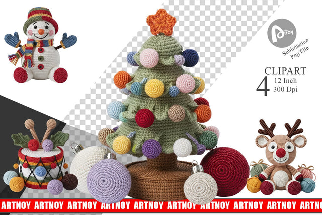 Crochet Christmas Clipart Sublimation artnoy 