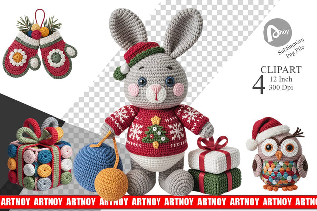 Crochet Christmas Clipart Sublimation artnoy 