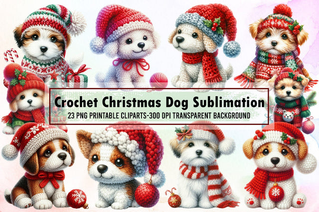 Crochet Christmas Dog Sublimation Bundle Sublimation designartist 