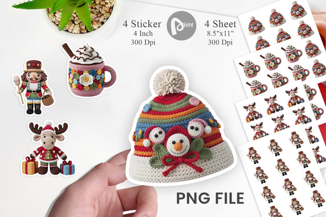 Crochet Christmas Sticker Sublimation artnoy 