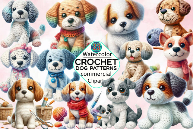 Crochet Dog Patterns Sublimation Clipart Bundle Sublimation SVGArt 