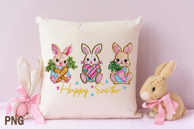 Crochet Happy Bunny Easter PNG Sublimation SVGArt 