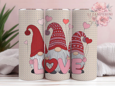 Crochet Hearts Valentine Gnome Tumbler, Crochet Hearts Wrap, Cute Gnome Love Cup, 20oz Sublimation Wrap, Stylish Valentine Design Tumbler, Artistic Gnome Heart Cup, Whimsical Love Theme Wrap Sublimation Li Zamperini 
