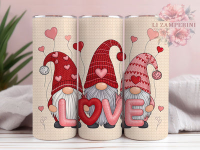 Crochet Hearts Valentine Gnome Tumbler, Crochet Hearts Wrap, Cute Gnome Love Cup, 20oz Sublimation Wrap, Stylish Valentine Design Tumbler, Artistic Gnome Heart Cup, Whimsical Love Theme Wrap Sublimation Li Zamperini 