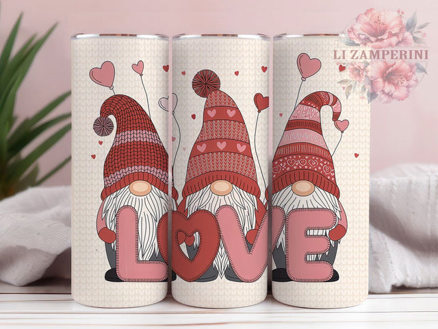 Crochet Hearts Valentine Gnome Tumbler, Crochet Hearts Wrap, Cute Gnome Love Cup, 20oz Sublimation Wrap, Stylish Valentine Design Tumbler, Artistic Gnome Heart Cup, Whimsical Love Theme Wrap Sublimation Li Zamperini 