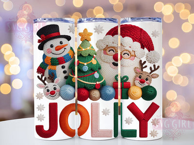 Crochet Jolly Christmas Holiday Tumbler, Festive Holiday Sublimation Design, Handmade Crochet Cup Art, 20oz Xmas Tumbler, Whimsical Jolly Mug, Stylish Christmas Cup, Cozy Holiday Wrap Sublimation SvggirlplusArt 