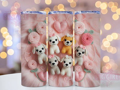 Crochet Puppy Pink Floral Tumbler Wrap, Pink Floral, Faux Yarn, Cute Design, Handmade Style, Tumbler Wrap, Sublimation Design Sublimation SvggirlplusArt 