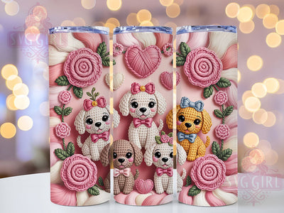 Crochet Puppy Pink Floral Tumbler Wrap, Pink Floral, Faux Yarn, Cute Design, Handmade Style, Tumbler Wrap, Sublimation Design Sublimation SvggirlplusArt 