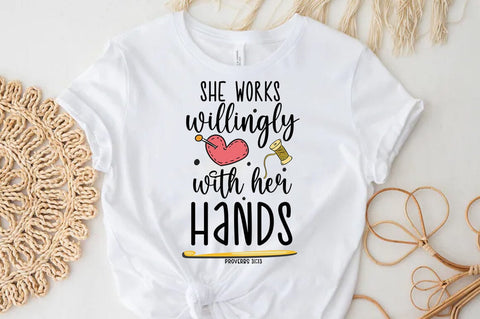 Crochet Quote Design, She works willingly with her hands SVG SVG FiveStarCrafting 