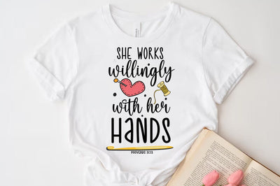 Crochet Quote Design, She works willingly with her hands SVG SVG FiveStarCrafting 