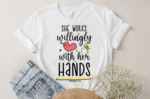 Crochet Quote Design, She works willingly with her hands SVG SVG FiveStarCrafting 