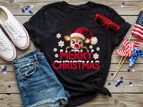 Crochet Reindeer Xmas T-Shirt PNG, Reindeer Xmas, Crochet Style, Holiday Vibes, Christmas Fashion, Sublimation PNG, Statement Shirt, Handmade Apparel Sublimation ToriDesigns 