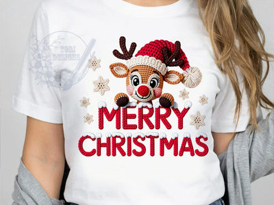 Crochet Reindeer Xmas T-Shirt PNG, Reindeer Xmas, Crochet Style, Holiday Vibes, Christmas Fashion, Sublimation PNG, Statement Shirt, Handmade Apparel Sublimation ToriDesigns 