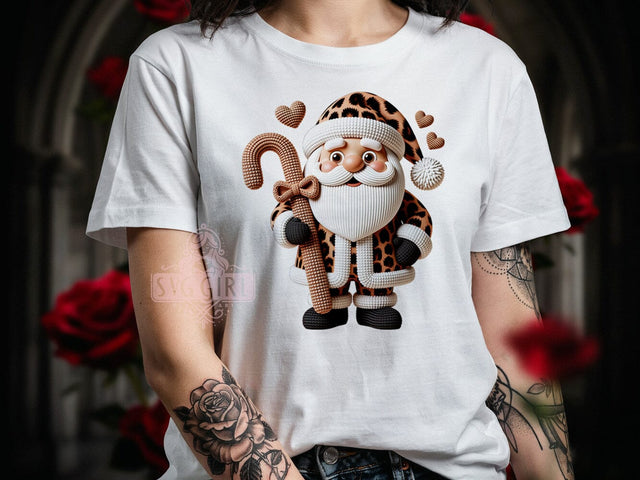 Crochet Santa Claus T-Shirt PNG, Santa Claus, Crochet Style, Holiday Vibes, Christmas Fashion, Sublimation PNG, Statement Shirt, Handmade Apparel Sublimation SvggirlplusArt 