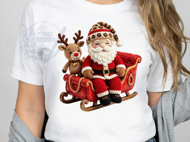Crochet Santa Scene T-Shirt PNG, Santa Scene, Crochet Style, Holiday Vibes, Christmas Fashion, Sublimation PNG, Statement Shirt, Handmade Apparel Sublimation ToriDesigns 