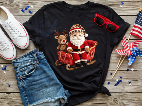 Crochet Santa Scene T-Shirt PNG, Santa Scene, Crochet Style, Holiday Vibes, Christmas Fashion, Sublimation PNG, Statement Shirt, Handmade Apparel Sublimation ToriDesigns 