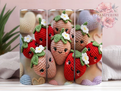 Crochet Strawberry 20oz Tumbler, Crochet Strawberry, 20oz Tumbler Wrap, Sublimation Design, Cute Strawberry PNG, Crochet Tumbler Wrap, Fruit Tumbler Design, Digital Download Sublimation Li Zamperini 
