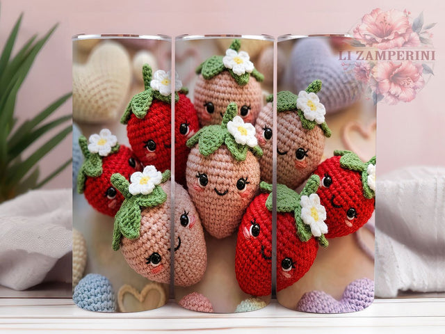 Crochet Strawberry 20oz Tumbler, Crochet Strawberry, 20oz Tumbler Wrap, Sublimation Design, Cute Strawberry PNG, Crochet Tumbler Wrap, Fruit Tumbler Design, Digital Download Sublimation Li Zamperini 
