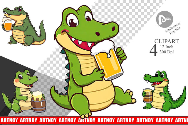 Crocodile Beer Day Clipart Sublimation artnoy 