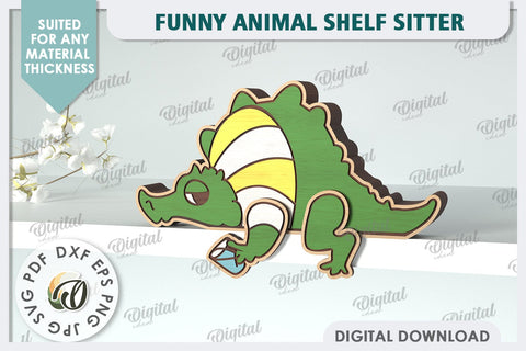 Crocodile Funny Decor Laser Cut. Cute Animal. Shelf Sitter SVG Evgenyia Guschina 