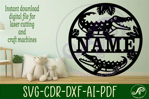 Crocodile name sign svg laser cut template SVG APInspireddesigns 