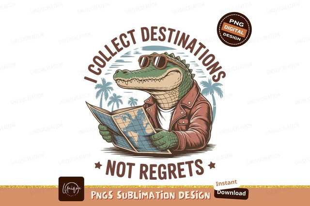 Crocodile reading map wearing sunglasses and jacket Sublimation Designangry 