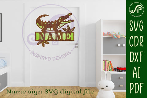 Crocodile shape name sign svg laser cut template SVG APInspireddesigns 