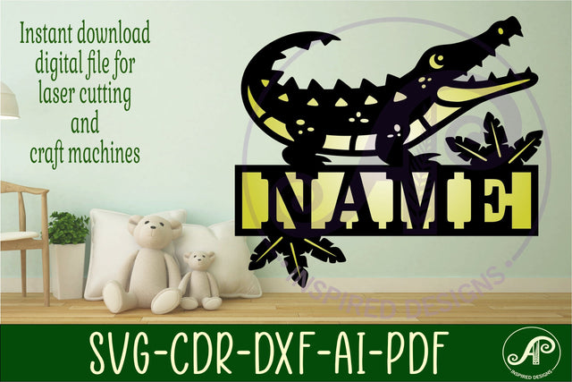 Crocodile shape name sign svg laser cut template SVG APInspireddesigns 