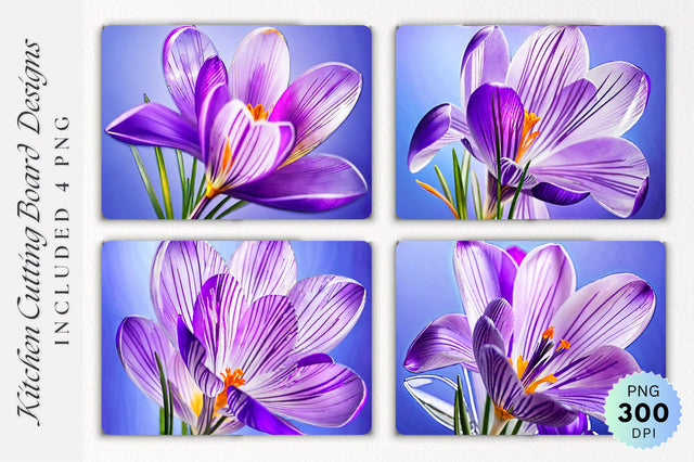 Crocus Flowers Glass Cutting Board PNG Design Sublimation Regulrcrative 