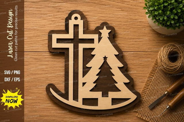 Cross and Christmas Tree Laser Cut SVG Design SVG Regulrcrative 
