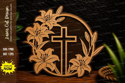Cross Lily Floral Laser Cut Svg Design SVG Regulrcrative 
