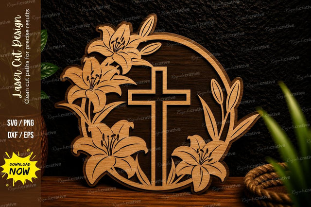 Cross Lily Floral Laser Cut Svg Design SVG Regulrcrative 