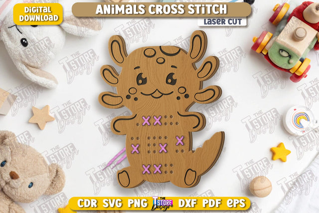 Cross Stitch Animal Laser Cut | Montessori Lacing | Developing Game | Educational Toy | CNC File SVG The T Store Design 