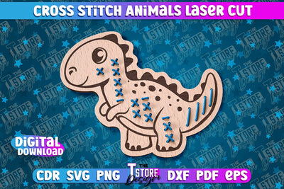 Cross Stitch Animals | Dinosaur Design | Montessori Method SVG The T Store Design 