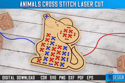 Cross Stitch Animals Laser Cut Bundle | Montessori Lacing | Developing Game | Educational Toy | CNC File SVG Fly Design 