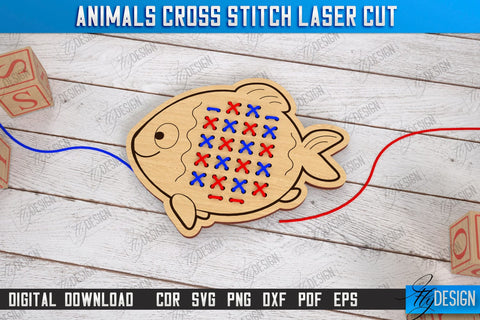 Cross Stitch Animals Laser Cut Bundle | Montessori Lacing | Developing Game | Educational Toy | CNC File SVG Fly Design 