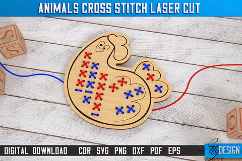 Cross Stitch Animals Laser Cut Bundle | Montessori Lacing | Developing Game | Educational Toy | CNC File SVG Fly Design 