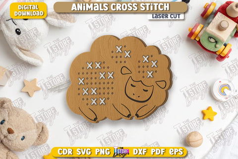 Cross Stitch Animals Laser Cut | Montessori Lacing | Developing Game | Educational Toy | CNC Files SVG The T Store Design 