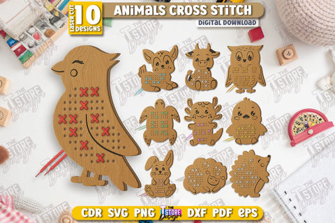 Cross Stitch Animals Laser Cut | Montessori Lacing | Developing Game | Educational Toy | CNC Files SVG The T Store Design 