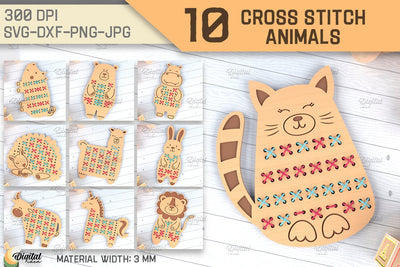 Cross Stitch Animals SVG Bundle. Cross Stitch Blanks Laser Cut SVG Evgenyia Guschina 