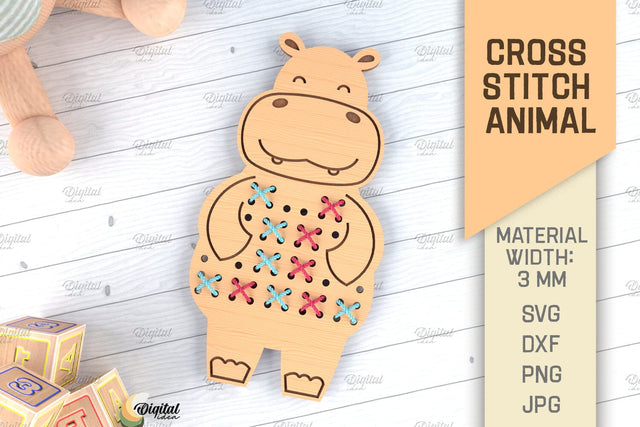 Cross Stitch Animals SVG. Cross Stitch Blanks Laser Cut. Hippo SVG SVG Evgenyia Guschina 